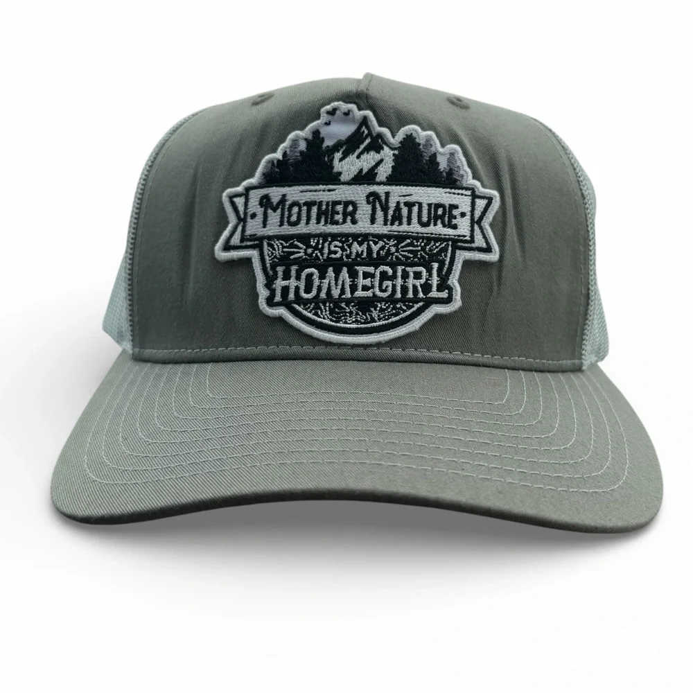 Richardson sage green trucker hat “Mother Nature is my homegirl” OS